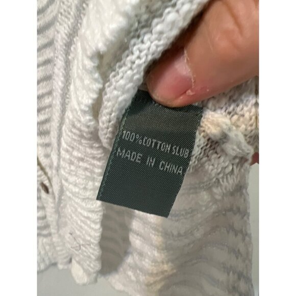 Willow XL Grey and White Cardigan Wood Buttons Slub Cotton Button Up Sweater - Picture 6 of 7